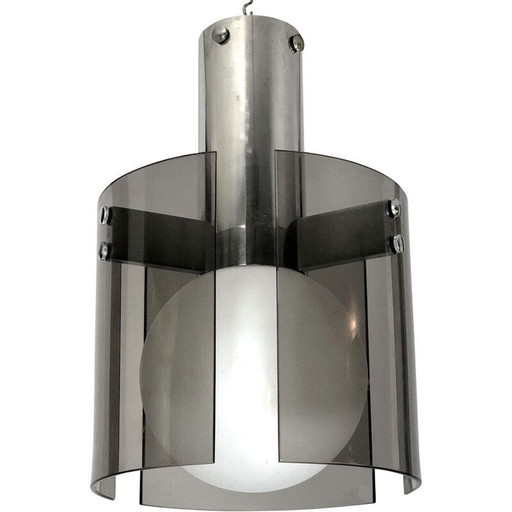 Italiaanse kroonluchter van vintage glas en chroom voor Veca, jaren 1960