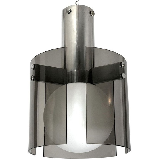 Image 1 of Italiaanse kroonluchter van vintage glas en chroom voor Veca, jaren 1960