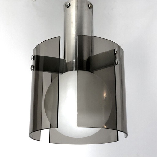 Italiaanse kroonluchter van vintage glas en chroom voor Veca, jaren 1960