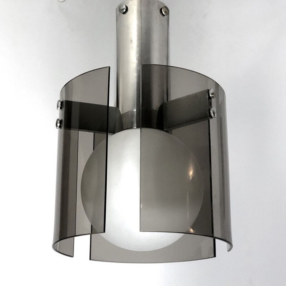 Image 1 of Italiaanse kroonluchter van vintage glas en chroom voor Veca, jaren 1960