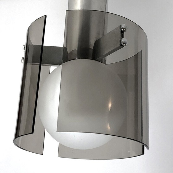 Image 1 of Italiaanse kroonluchter van vintage glas en chroom voor Veca, jaren 1960