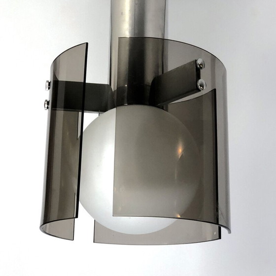 Image 1 of Italiaanse kroonluchter van vintage glas en chroom voor Veca, jaren 1960