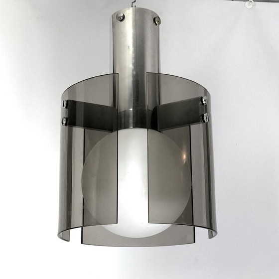 Image 1 of Italiaanse kroonluchter van vintage glas en chroom voor Veca, jaren 1960