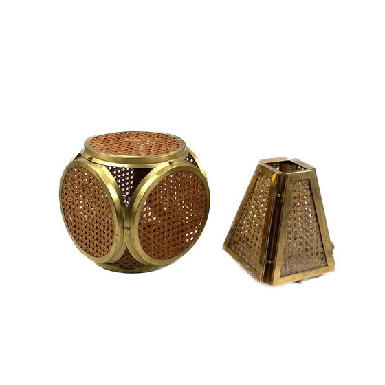 Image 1 of Paar vintage lampen van messing en stro, Italië 1960-1970