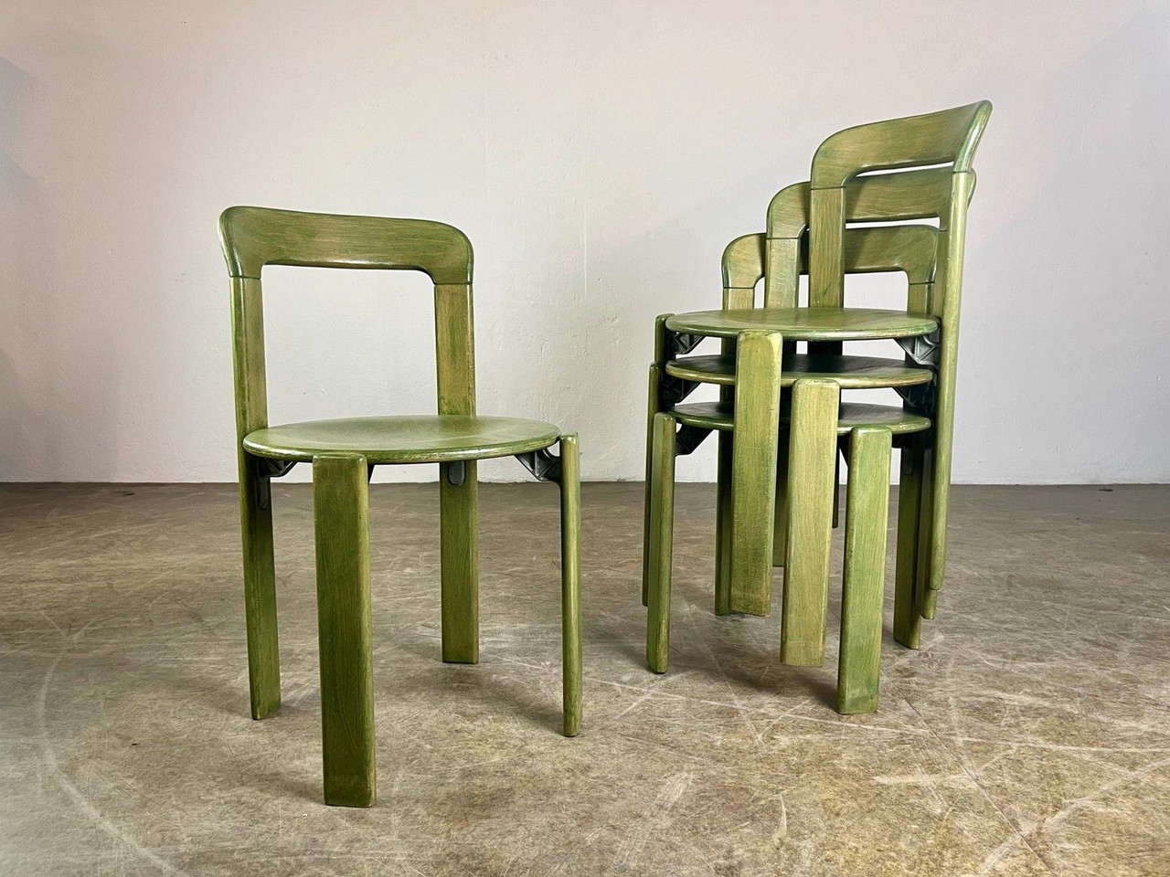 Set van 4 vintage stoelen Bruno Rey Kusch & Co jaren 1970 design groen