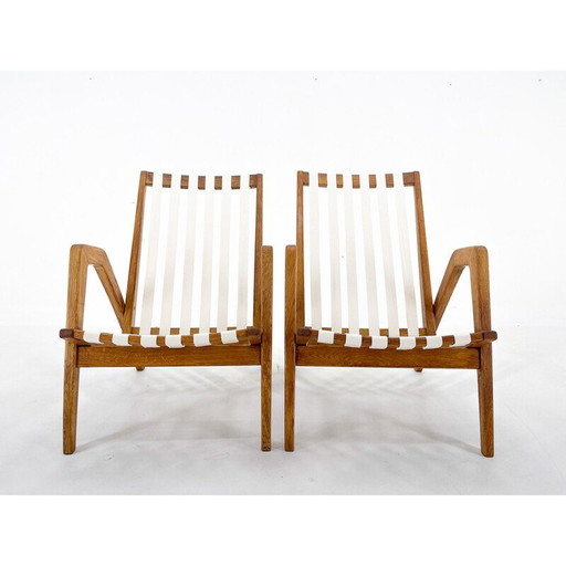 Paar vintage eiken fauteuils van Jan Vaněk, Tsjecho-Slowakije 1970