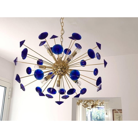 Image 1 of Moderne Murano Glas Spoetnik Blauwe Italiaanse Handgemaakte Kroonluchter