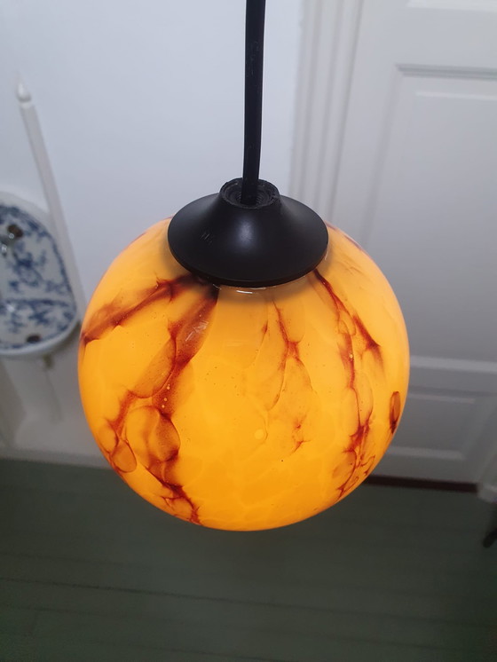 Image 1 of Art deco / mid century hanglamp gemarmerd tortoise shell patroon