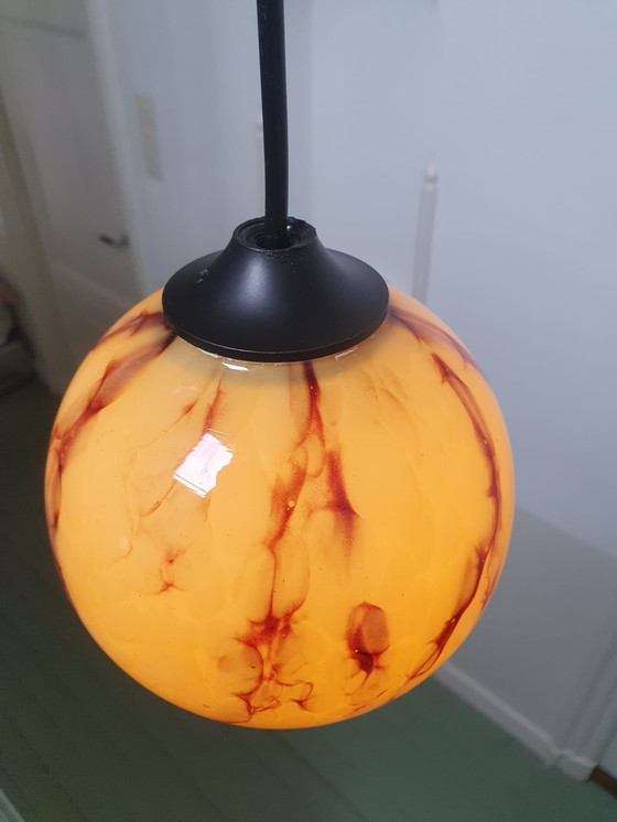 Image 1 of Art deco / mid century hanglamp gemarmerd tortoise shell patroon