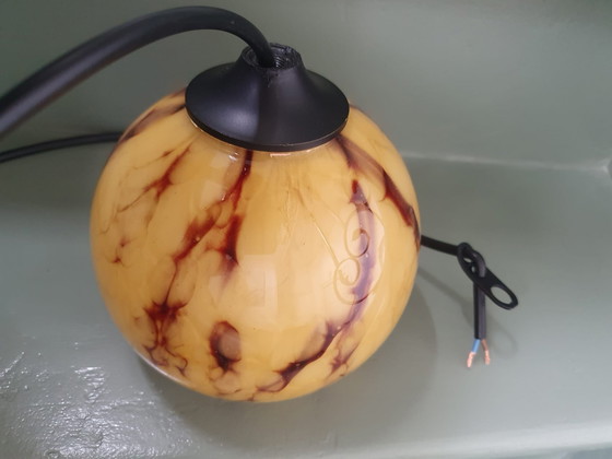 Image 1 of Art deco / mid century hanglamp gemarmerd tortoise shell patroon