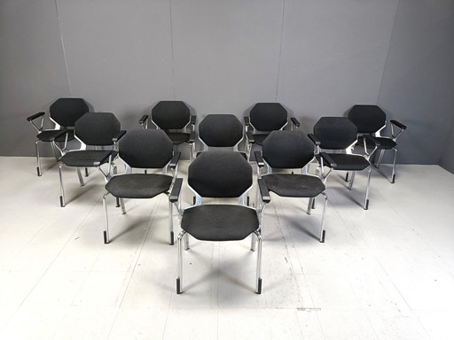 Futuristische achthoekige metalen stoelen van Froscher Sitform, 1990S - Set van 10