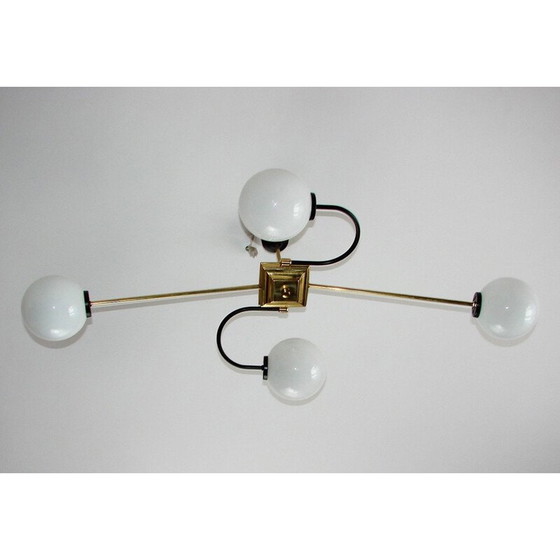 Image 1 of Vintage Stilnovo kroonluchter van messing en glas, jaren 1960