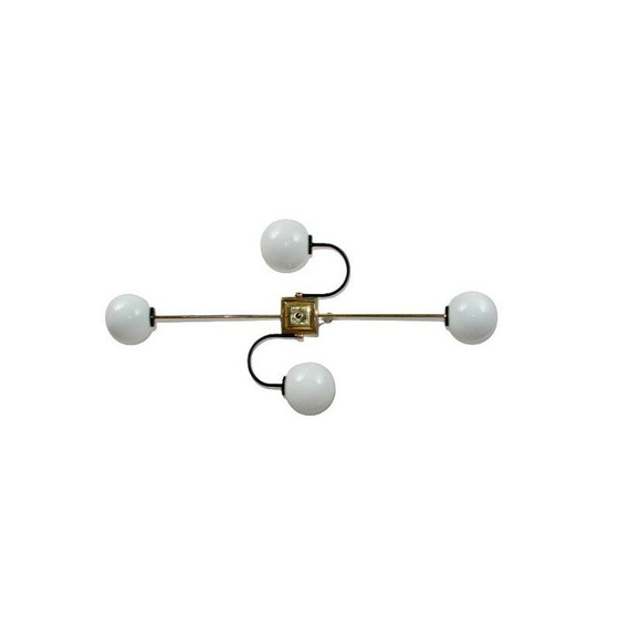 Image 1 of Vintage Stilnovo kroonluchter van messing en glas, jaren 1960