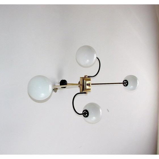 Image 1 of Vintage Stilnovo kroonluchter van messing en glas, jaren 1960