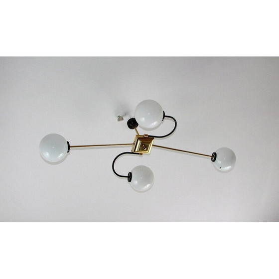 Image 1 of Vintage Stilnovo kroonluchter van messing en glas, jaren 1960