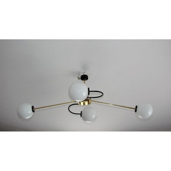 Image 1 of Vintage Stilnovo kroonluchter van messing en glas, jaren 1960