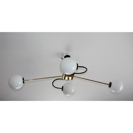 Image 1 of Vintage Stilnovo kroonluchter van messing en glas, jaren 1960