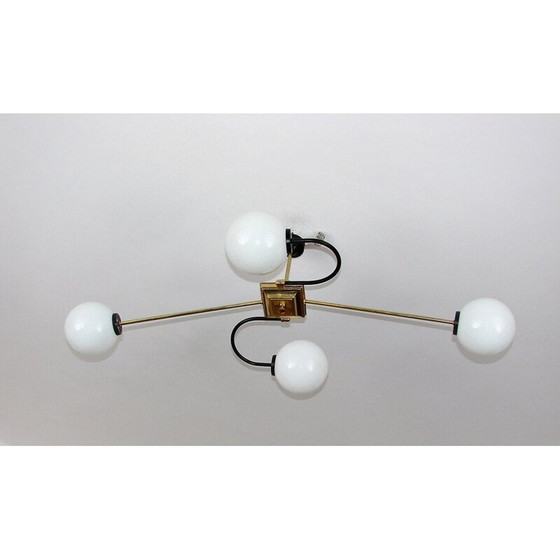 Image 1 of Vintage Stilnovo kroonluchter van messing en glas, jaren 1960