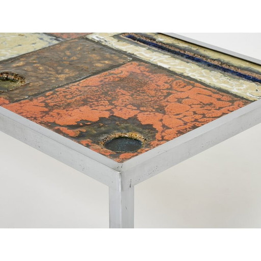 Vintage keramiek en stalen salontafel door Robert en Jean Cloutier, 1950