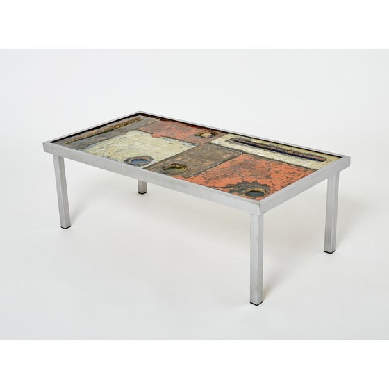 Image 1 of Vintage keramiek en stalen salontafel door Robert en Jean Cloutier, 1950