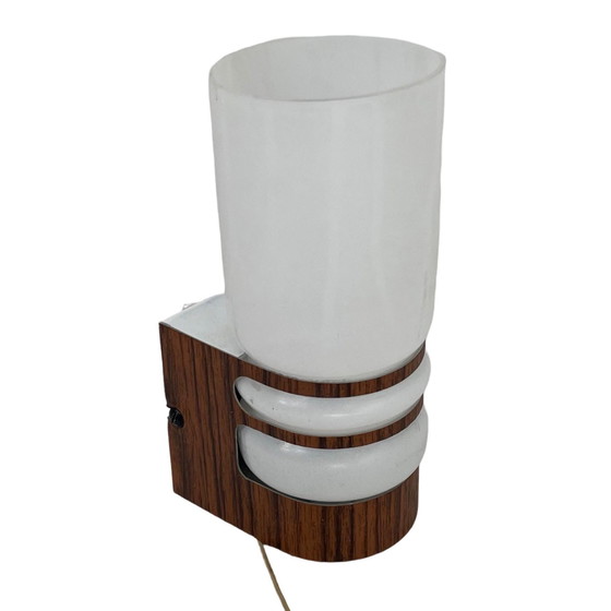 Image 1 of Vintage - wandlamp met originele kap - faux teak montage - 1970'S