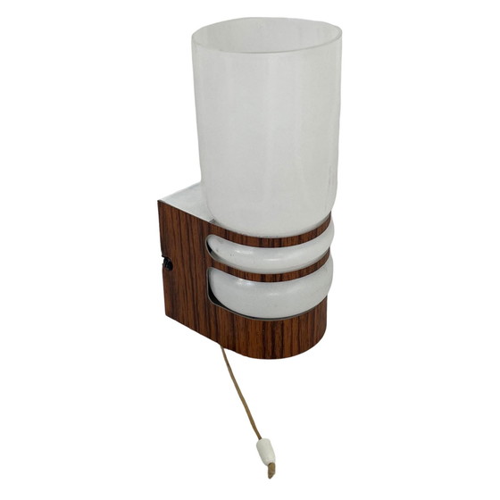 Image 1 of Vintage - wandlamp met originele kap - faux teak montage - 1970'S