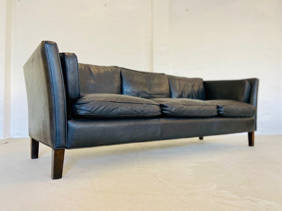 Image 1 of Deense Mid Century Vintage Mogens Hansen Zwart Leren Sofa