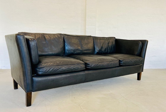 Image 1 of Deense Mid Century Vintage Mogens Hansen Zwart Leren Sofa