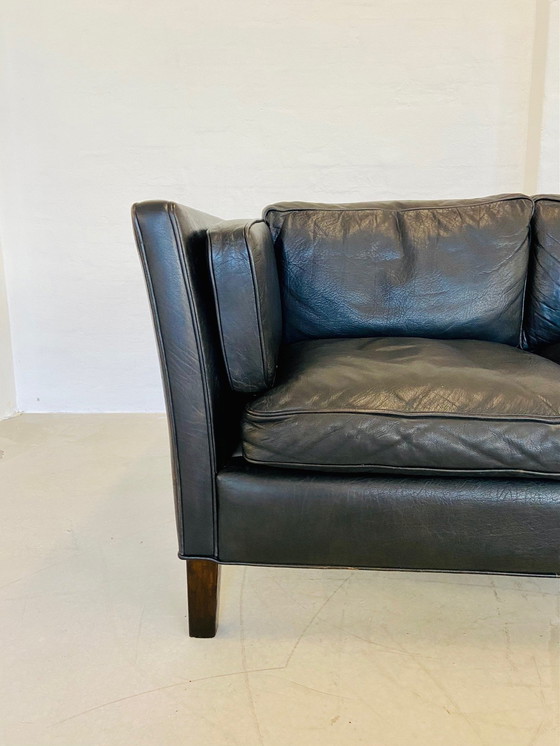 Image 1 of Deense Mid Century Vintage Mogens Hansen Zwart Leren Sofa