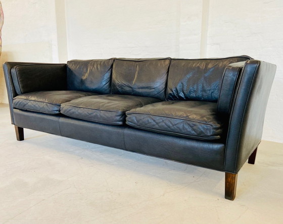 Image 1 of Deense Mid Century Vintage Mogens Hansen Zwart Leren Sofa