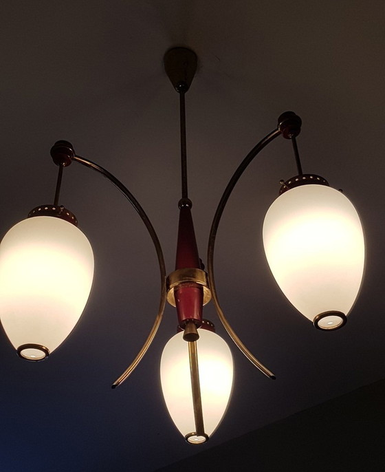 Image 1 of Italiaanse hanglamp met opaline glas, 1950S