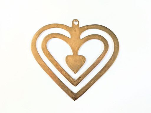Messing hart ornament | Vintage Valentijn Hangdecoratie | 1970'S
