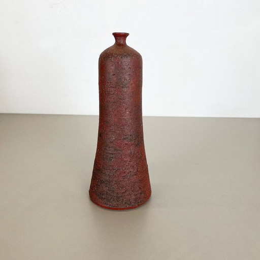 Vintage abstracte rode keramieken Studio Pottery vaas van Gerhard Liebenthron, Duitsland 1970