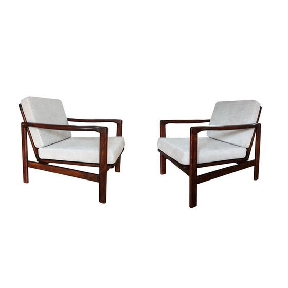 Image 1 of Paar vintage grijze B-7752 beukenhouten fauteuils van Zenon Bączyk voor Swarzędzkie Fabryki Mebli, Polen 1960
