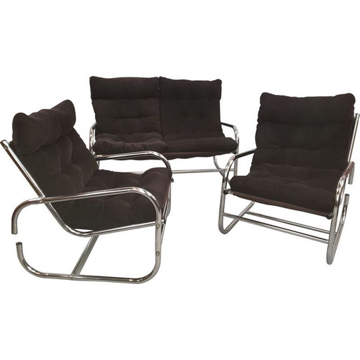 Vintage verchroomde buisvormige woonkamer set, 1970