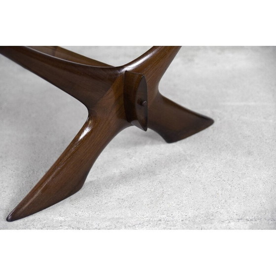 Image 1 of Scandinavische vintage walnoten salontafel door Fredrik Schriever-Abeln voor Örebro Glass, Zweden 1960