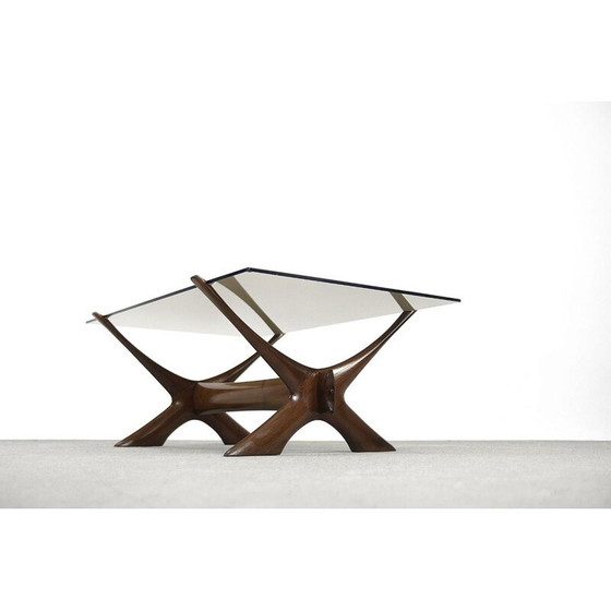 Image 1 of Scandinavische vintage walnoten salontafel door Fredrik Schriever-Abeln voor Örebro Glass, Zweden 1960