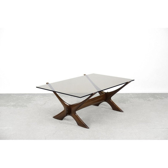 Image 1 of Scandinavische vintage walnoten salontafel door Fredrik Schriever-Abeln voor Örebro Glass, Zweden 1960