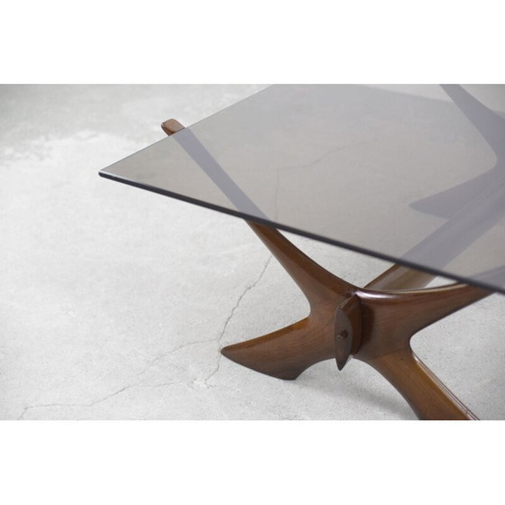 Image 1 of Scandinavische vintage walnoten salontafel door Fredrik Schriever-Abeln voor Örebro Glass, Zweden 1960
