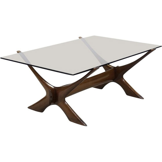 Image 1 of Scandinavische vintage walnoten salontafel door Fredrik Schriever-Abeln voor Örebro Glass, Zweden 1960