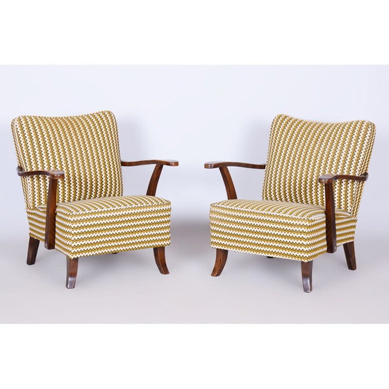 Image 1 of Paar vintage Art Deco fauteuils in massief beuken, Tsjecho-Slowakije 1920