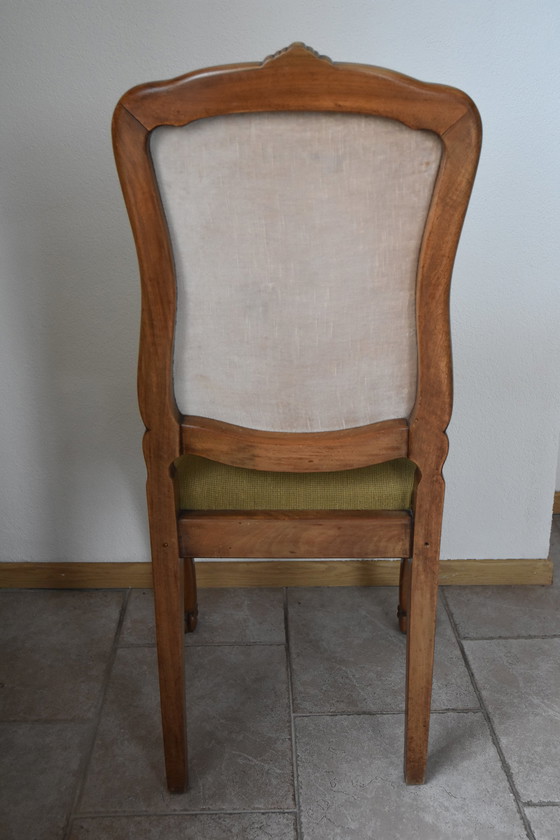 Image 1 of Oude Houten Eetkamer Set - Met Geborduurde Stoelen