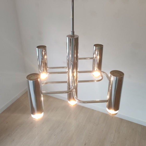 Image 1 of Vintage kroonluchter in chroom met 5 lichtpunten - Sciolari - Boulanger