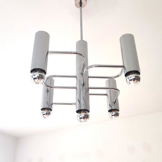 Image 1 of Vintage kroonluchter in chroom met 5 lichtpunten - Sciolari - Boulanger