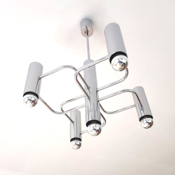 Image 1 of Vintage kroonluchter in chroom met 5 lichtpunten - Sciolari - Boulanger