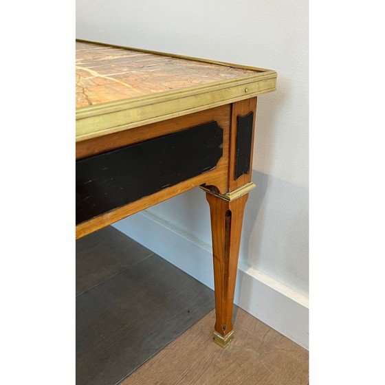 Image 1 of Vintage salontafel in gepatineerd hout en messing met marmeren blad