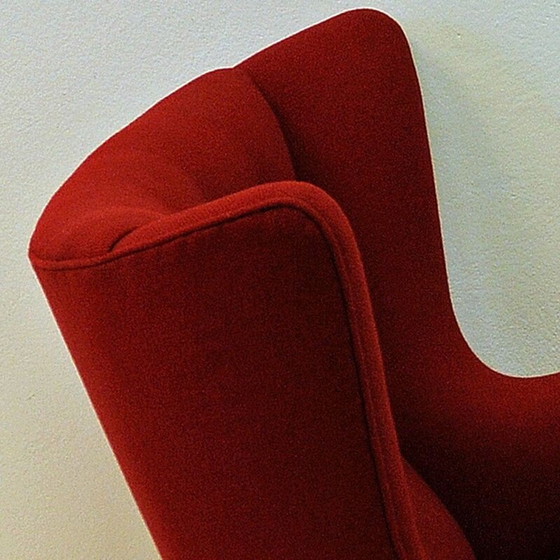 Image 1 of Vintage rode wollen scandinavische fauteuil van Nanna Ditzel, 1950