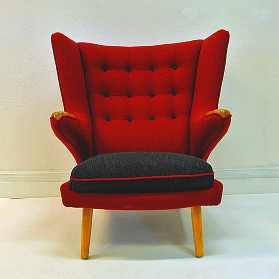 Image 1 of Vintage rode wollen scandinavische fauteuil van Nanna Ditzel, 1950