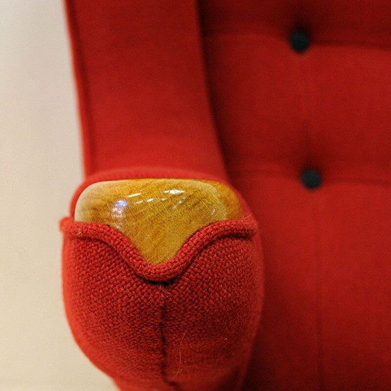 Image 1 of Vintage rode wollen scandinavische fauteuil van Nanna Ditzel, 1950
