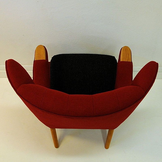 Image 1 of Vintage rode wollen scandinavische fauteuil van Nanna Ditzel, 1950
